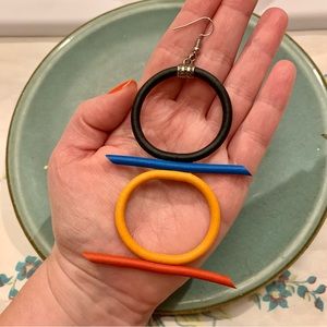 Modern Color Block Shape Rubber Dangle Drop Earrings